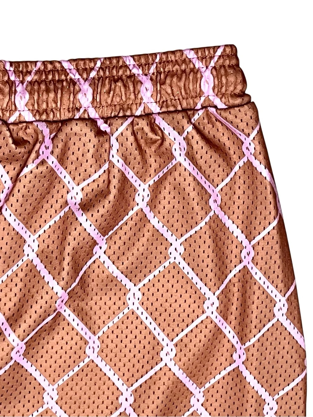 Overtime Basketball Shorts SZ L Brown Pink Diamond Elastic Drawstring Lined NEW